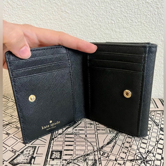 Kate Spade Black Trifold Wallet with Striped Interior - Picture 7 of 8